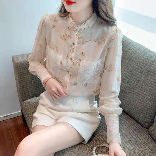 Real shot floral chiffon shirt women's long sleeve 2024 new style temperament fashion top butterfly shirt