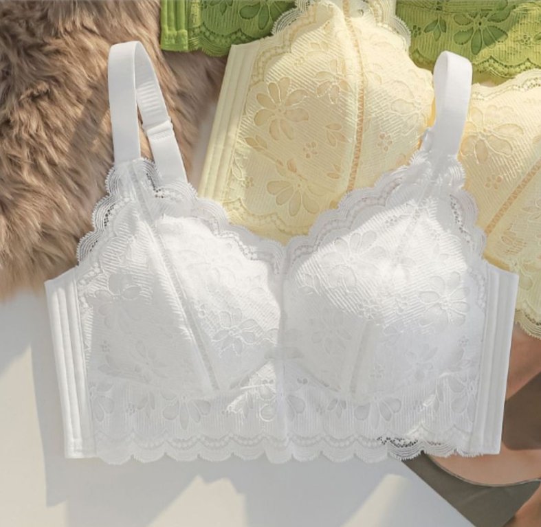 Lace underwear for women with large breasts and small breasts, full cup, thin, side breasts, anti-sagging, wire-free sexy bra