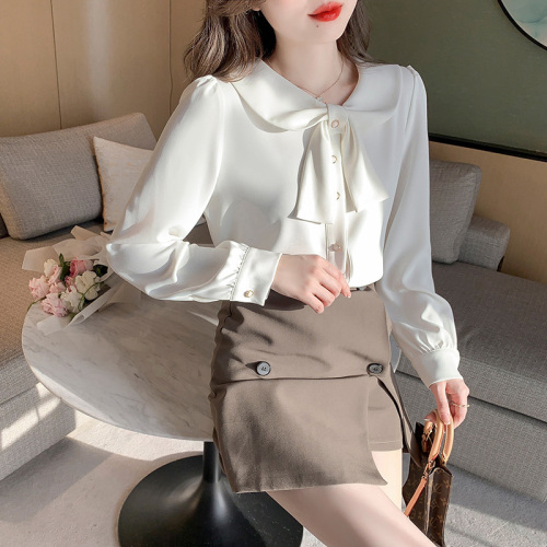 Real shots and videos 2024 spring and autumn new fashion chiffon shirts for women long-sleeved small shirts fairy tops for girls