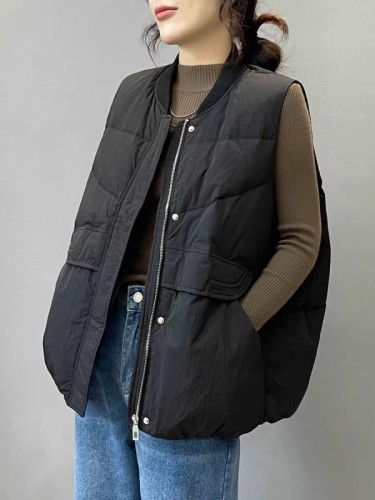 Net picture of outer wear vest, solid color thickened vest, vest, down cotton vest, women's autumn and winter new fashion warm jacket