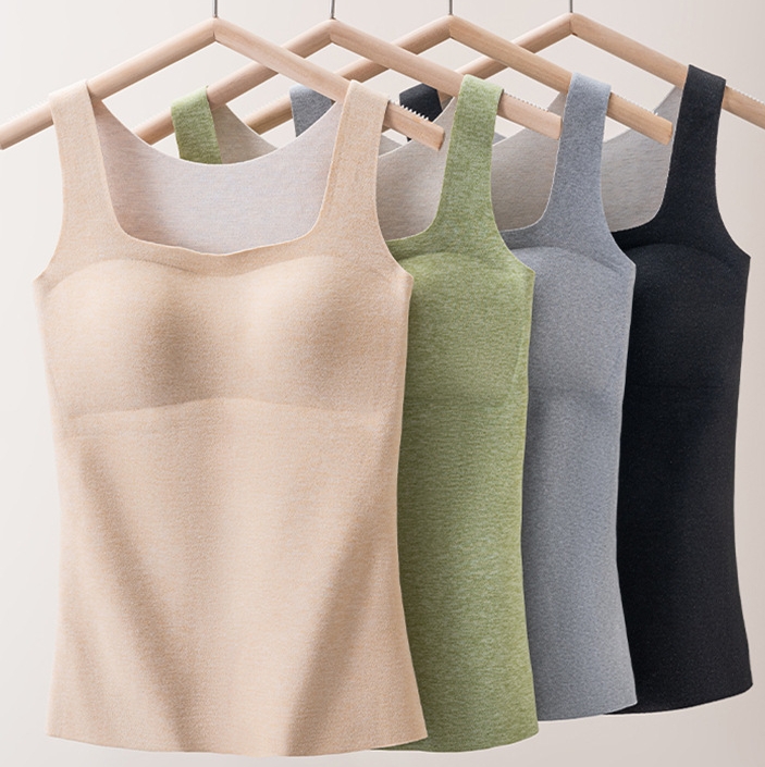 New winter seamless German velvet constant temperature thermal underwear women's side collar free bra outer top vest with chest pad