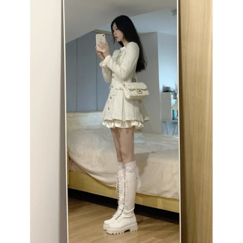 White platycodon French style small fragrant dress for women 2024 spring and autumn new temperament tea tea style chic skirt