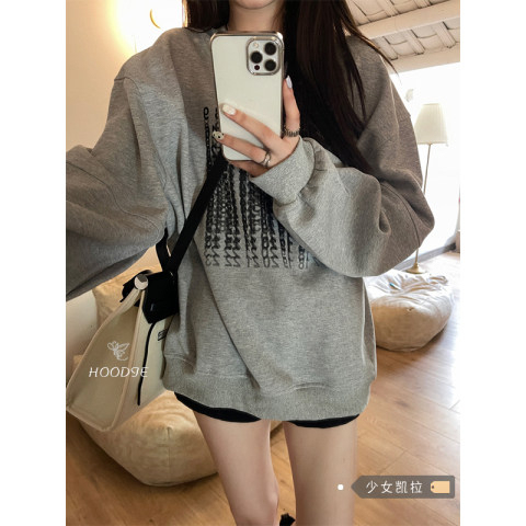 Harajuku BF thickened velvet pullover round neck sweatshirt for female students salt loose top autumn and winter coat 9099