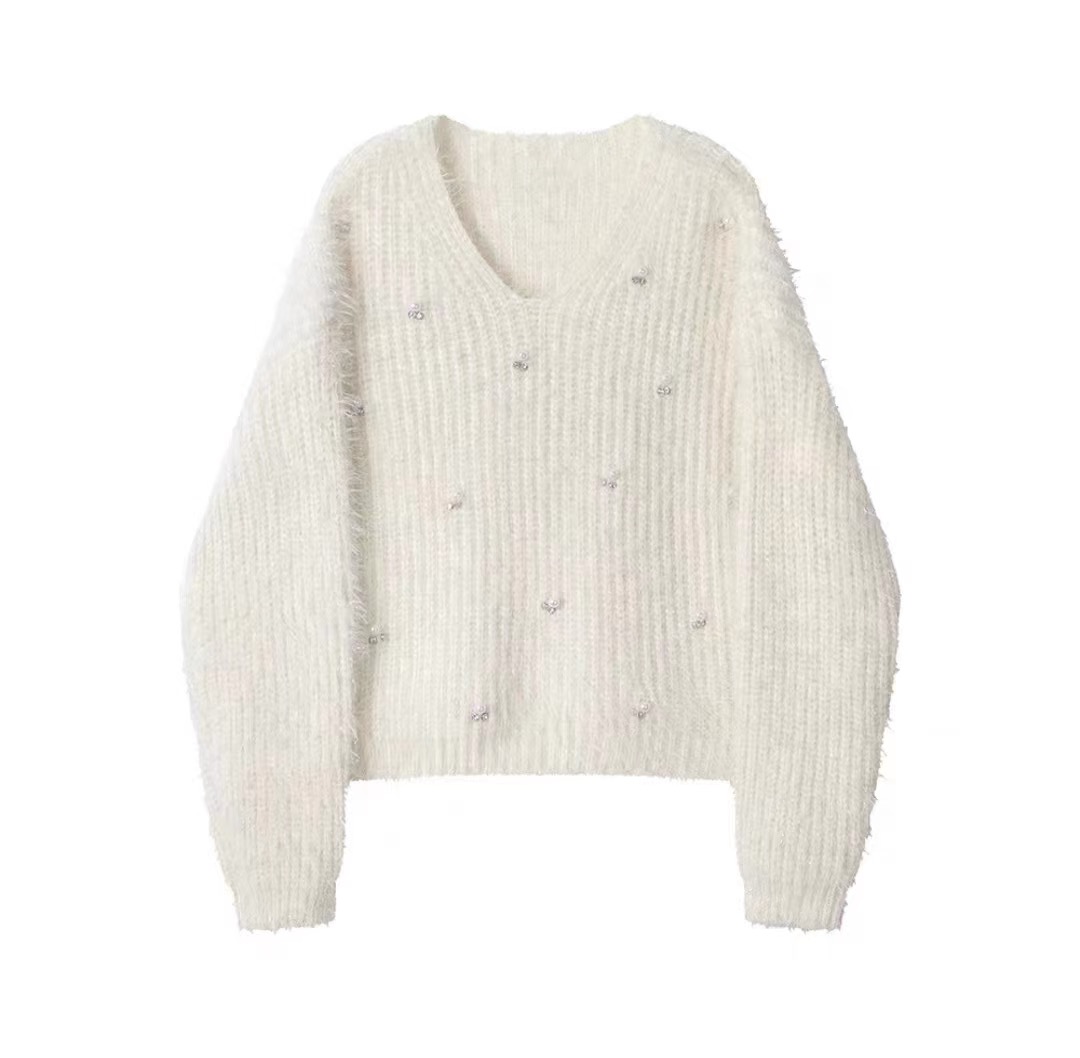 XinmonLee French-style V-neck design knit Christmas sweater for women, autumn and winter, super attractive short-sleeve top