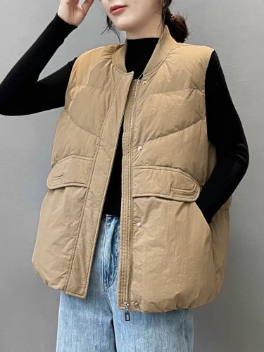 Net picture of outer wear vest, solid color thickened vest, vest, down cotton vest, women's autumn and winter new fashion warm jacket