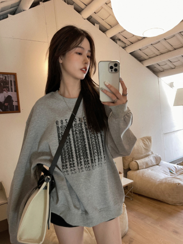 Harajuku BF thickened velvet pullover round neck sweatshirt for female students salt loose top autumn and winter coat 9099