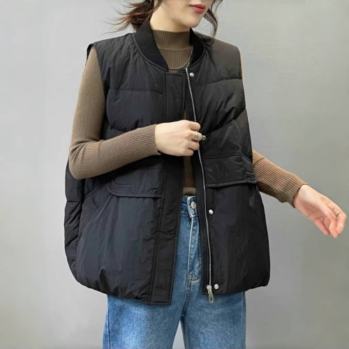 Net picture of outer wear vest, solid color thickened vest, vest, down cotton vest, women's autumn and winter new fashion warm jacket