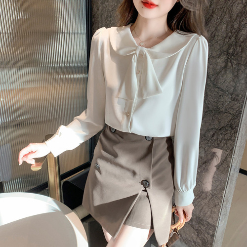 Real shots and videos 2024 spring and autumn new fashion chiffon shirts for women long-sleeved small shirts fairy tops for girls