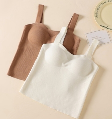 New style threaded U-neck thermal underwear, no rims, no-wear bra, semi-fixed cup, autumn and winter bottoming outer vest for women