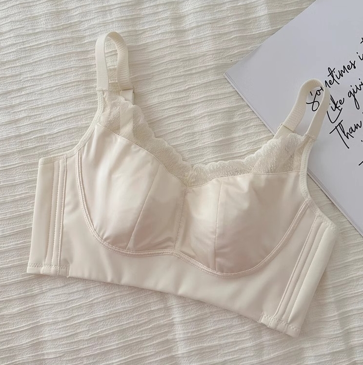 Women's thin underwear with big breasts and small breasts to prevent sagging lace satin comfortable adjustable large size bra
