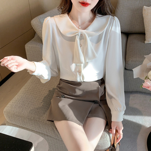 Real shots and videos 2024 spring and autumn new fashion chiffon shirts for women long-sleeved small shirts fairy tops for girls