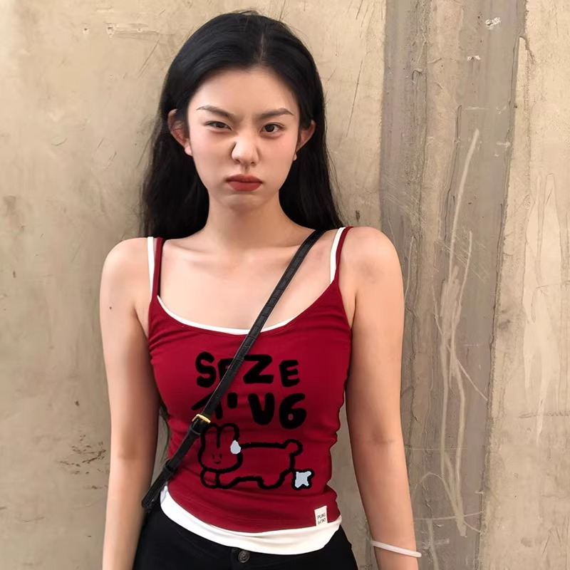 High quality pure cotton 220g 40 count smooth food wool 92 cotton 8 spandex slim fake two piece suspender t-shirt for women
