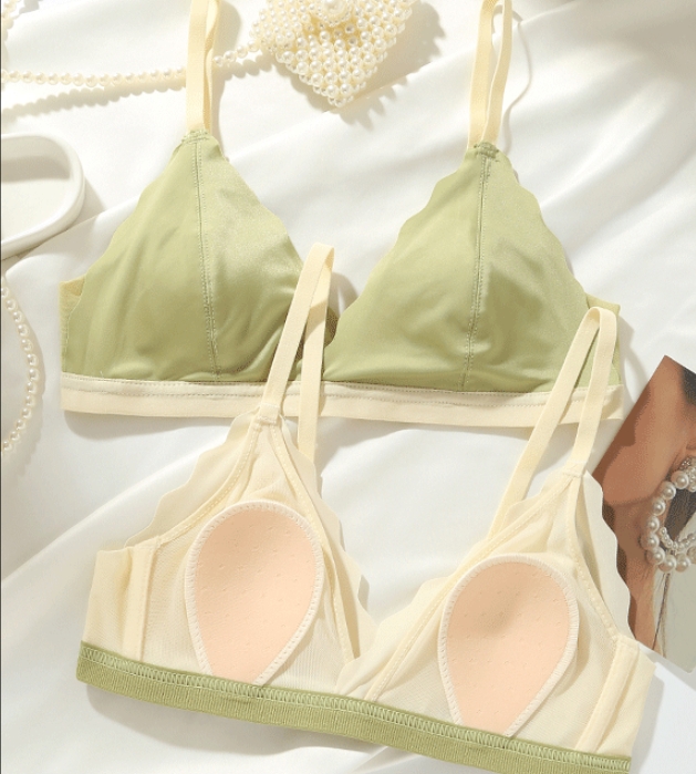 French triangle cup underwear for women with small breasts gathered to reveal small and ultra-thin rabbit ears cup anti-bulge no rim bra