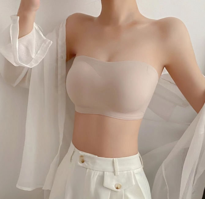 Strapless underwear for women, thin, non-slip, seamless, one-piece ice silk, beautiful back, anti-exposure, small breasts, gathered and wrapped