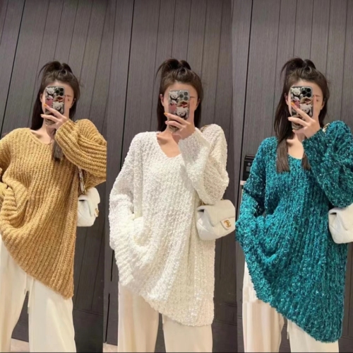 Chic and Sexy Multi-color Atmosphere Sweatshirt 2024 Early Autumn New Arrival V-neck Lazy Style Fashion Knit Top