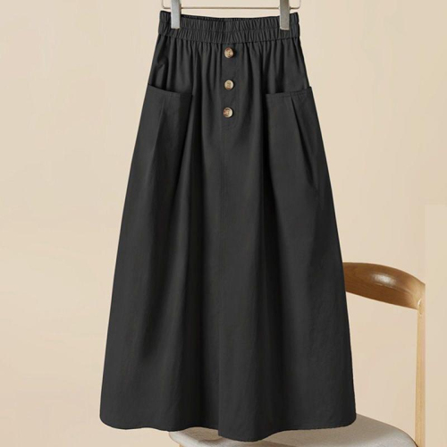 2024 Spring and Summer New Slim Solid Color Versatile Elastic Waist Casual Loose Mid-Length Workwear Half Skirt for Women