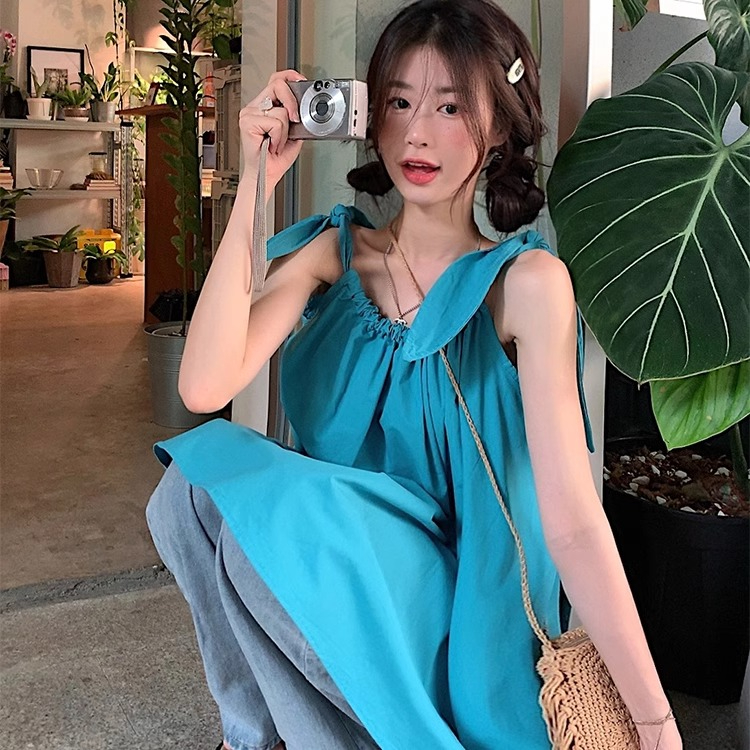 Women's Loose Summer Dopamine Colorful Slimming Versatile Lace-Up Sleeveless Top