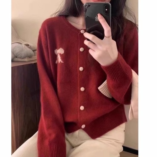 Korean style sweet bow soft waxy wool cardigan for women autumn and winter new casual versatile sweater jacket trendy