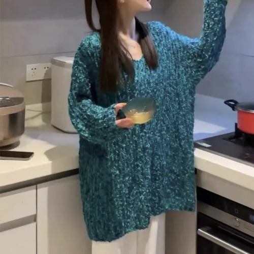 Chic and Sexy Multi-color Atmosphere Sweatshirt 2024 Early Autumn New Arrival V-neck Lazy Style Fashion Knit Top