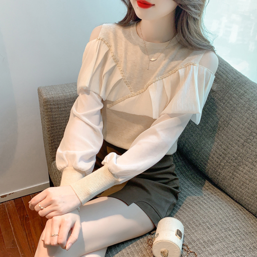 Actual shot of 2024 autumn and winter new high-quality fine wool ruffled splicing gauze heavy-duty knitted sweater tops for women