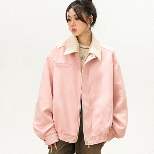 American embroidery detachable collar suede baseball jacket autumn jacket for women 2024 new design spring and autumn jacket