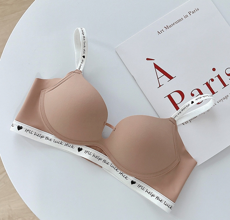 Summer Thin Seamless Letter Hollow Breathable Underwear Women's Small Breast Gathering Comfortable Push-Up Showcase Large Bra Set