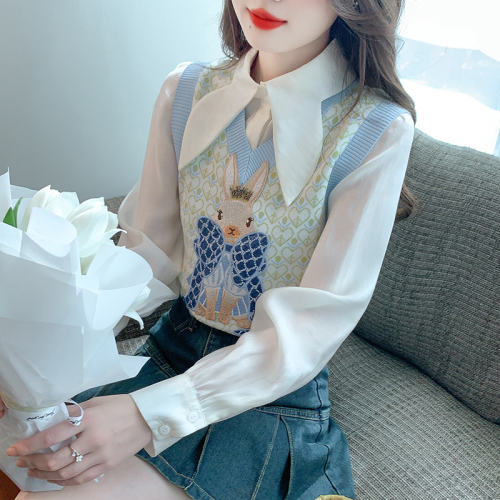 Already shipped real shot 2024 new knitted vest solid color shirt suit fresh and cute high-end two-piece set for women