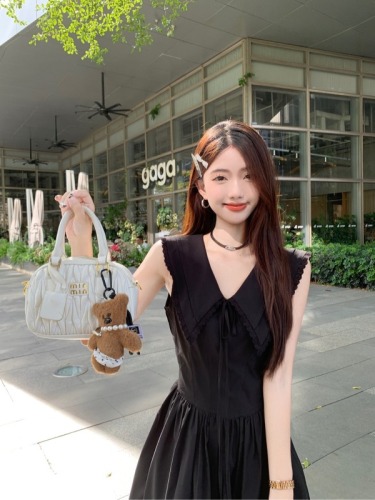 Actual shot ~ The Runaway Daughter Lapel Lace-up Bow Sleeveless Dress for Women