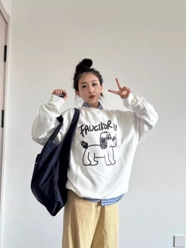 American retro puppy sweatshirt for women autumn 2024 new oversize trendy brand loose lazy style long-sleeved top