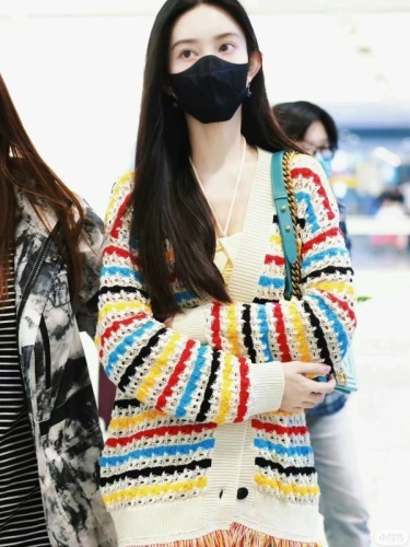 Celebrity style new rainbow knitted cardigan hem tassel sweater jacket