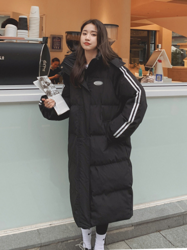 Black down cotton jacket for women winter 2024 new Korean style loose college style couple versatile hooded thickened cotton jacket