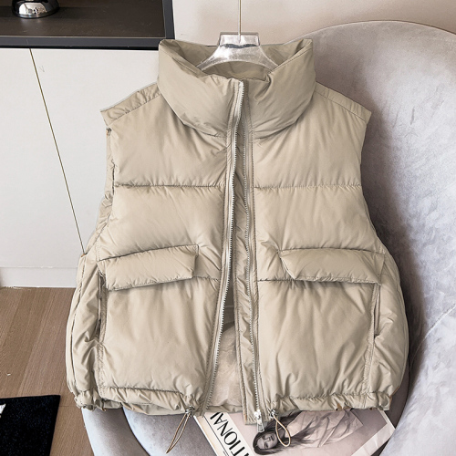 Real shot of cotton vest for women 2024 winter new design zipper stand collar fashionable outer wear down cotton vest jacket trendy