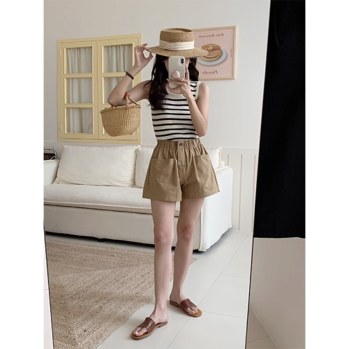 High-waisted bud shorts for women 2024 summer loose slimming A-line wide-leg shorts student sports casual pants