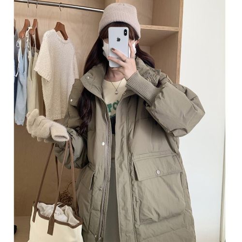 2024 new Korean style hooded loose down jacket women's coat knee-high loose thickened coat mid-length