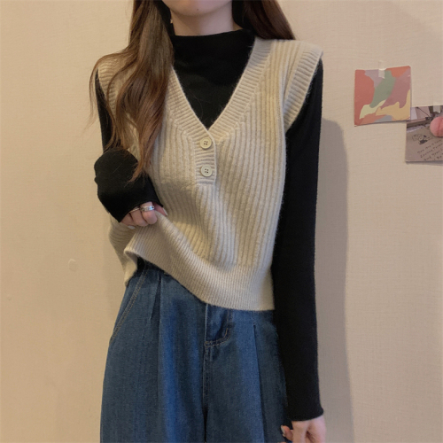 2024 new autumn style bottoming sweater knitted vest women's vest outer wear layered small vest foreign style fashionable vest