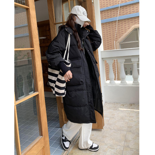 2024 new Korean style hooded loose down jacket women's coat knee-high loose thickened coat mid-length