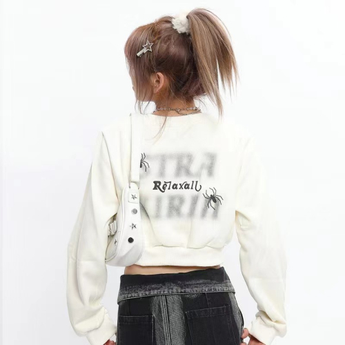 American retro street hottie niche design spider sweatshirt for women autumn short hip-hop long-sleeved round neck jacket