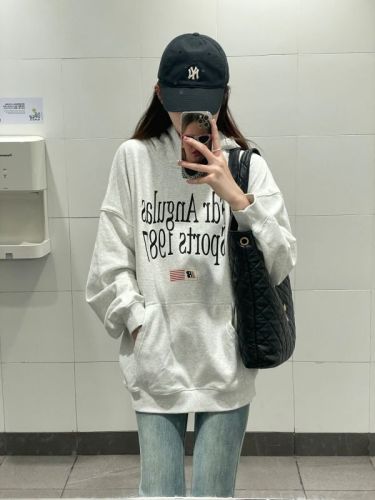 American retro hooded sweatshirt for women oversize autumn letter print couple coat heavy high street top trend