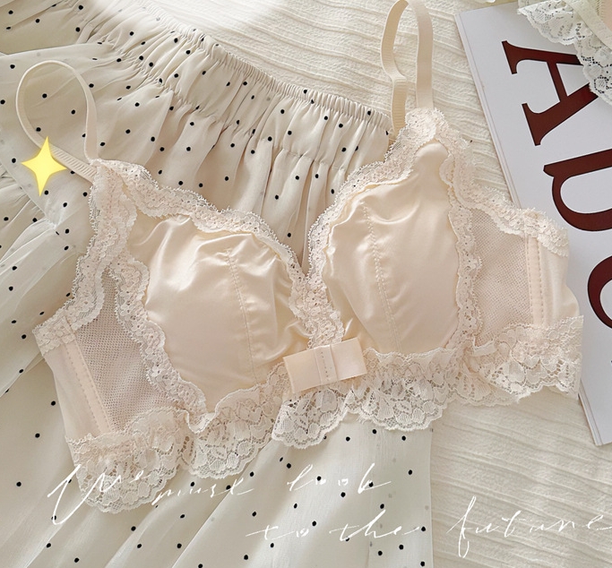 Slowly like French underwear women's thin large breasts show small breasts push-up anti-sagging lace sexy bra