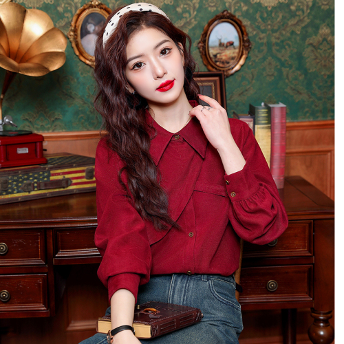 Already shipped autumn long-sleeved shirts for women spring 2024 new irregular brushed tops women's shirts