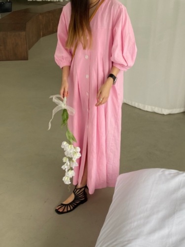 Korean style V-neck loose long dress