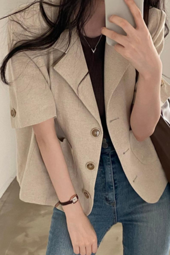 Korean chic temperament thin short-sleeved suit jacket for women summer new high-end suit salt style outer top