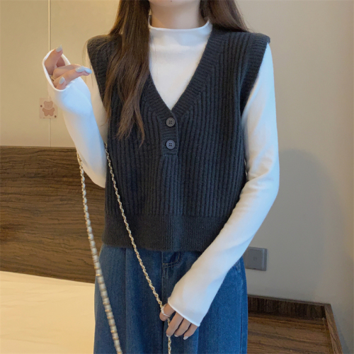 2024 new autumn style bottoming sweater knitted vest women's vest outer wear layered small vest foreign style fashionable vest