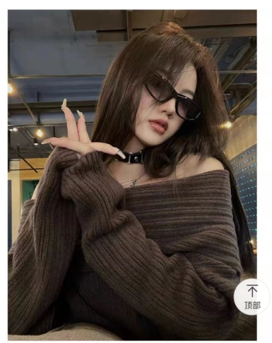 Lazy style one-shoulder sweater sweater for women autumn and winter design mid-length loose and versatile outer wear long-sleeved top