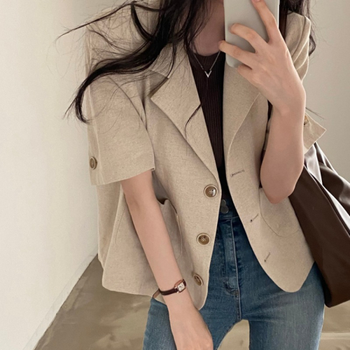 Korean chic temperament thin short-sleeved suit jacket for women summer new high-end suit salt style outer top