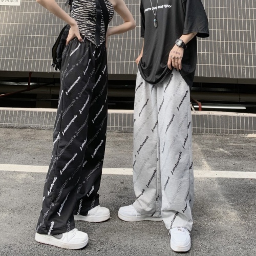 Model real shot #Pants women spring and summer 2024 new ins Harajuku style loose casual thin straight pants wide leg pants