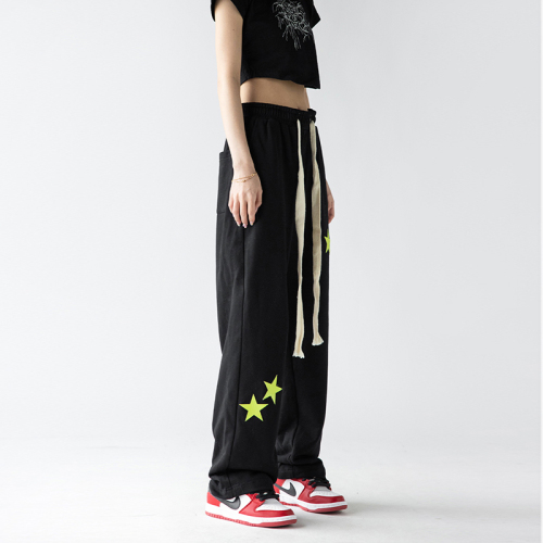 Sports pants women's autumn thin black high-waist drape wide-leg pants loose straight leg mopping casual pants