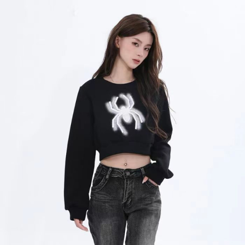 American retro street hottie niche design spider sweatshirt for women autumn short hip-hop long-sleeved round neck jacket