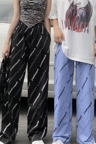 Model real shot #Pants women spring and summer 2024 new ins Harajuku style loose casual thin straight pants wide leg pants