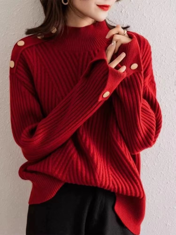 本命年羊絨高級感毛衣女2024秋冬過年紅色羊毛衫時尚春秋女裝小衫